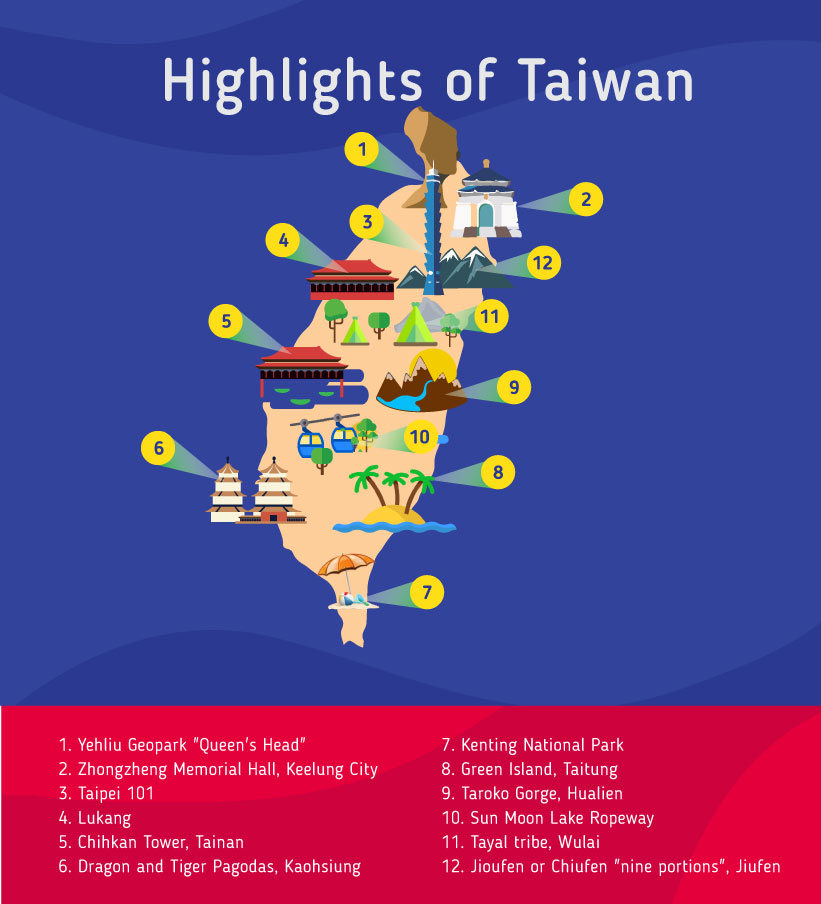 Places to go to in the Taiwan, Map of Taiwan