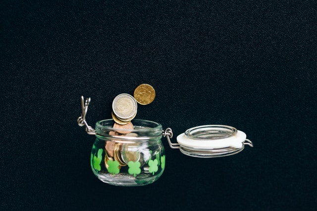Coins in a jar.