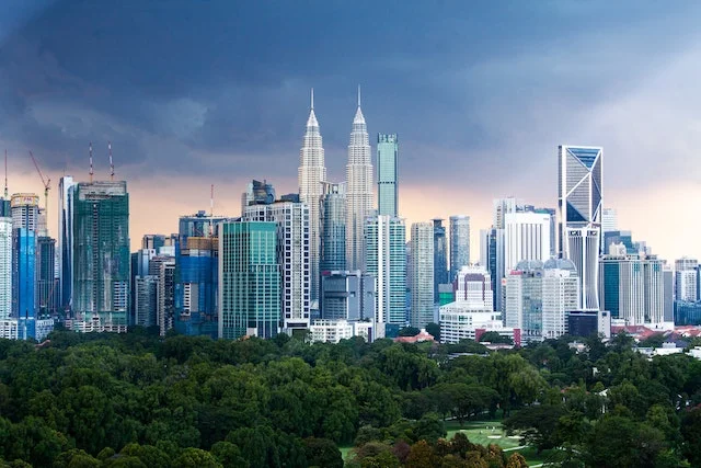 View of Petronas Twin Towers in Malaysia.