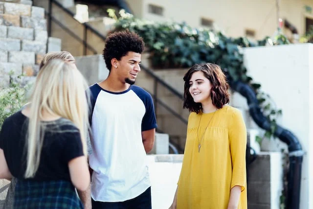 Friends talking in a group.